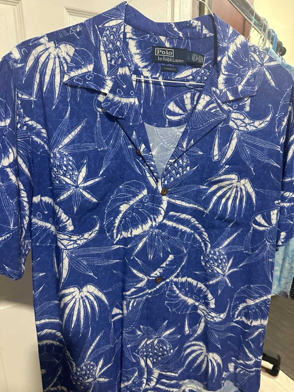 Ralph Lauren Blue Hawaiian-Style Tropical Print Camp Shirt
